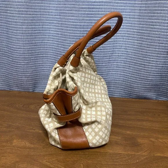 Large Kate Spade Tote Bag Brown Leather & Canvas W/ Wallet & Dust Bag - Picture 7 of 13